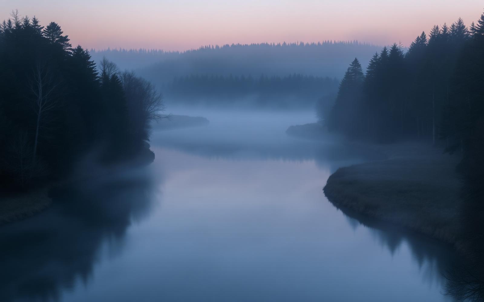 Misty river at dusk